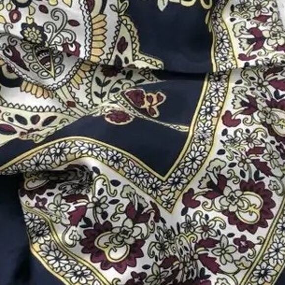 Navy Yellow Floral Paisley Western Southwestern Wild Rag Scarf Accent - Picture 2 of 2